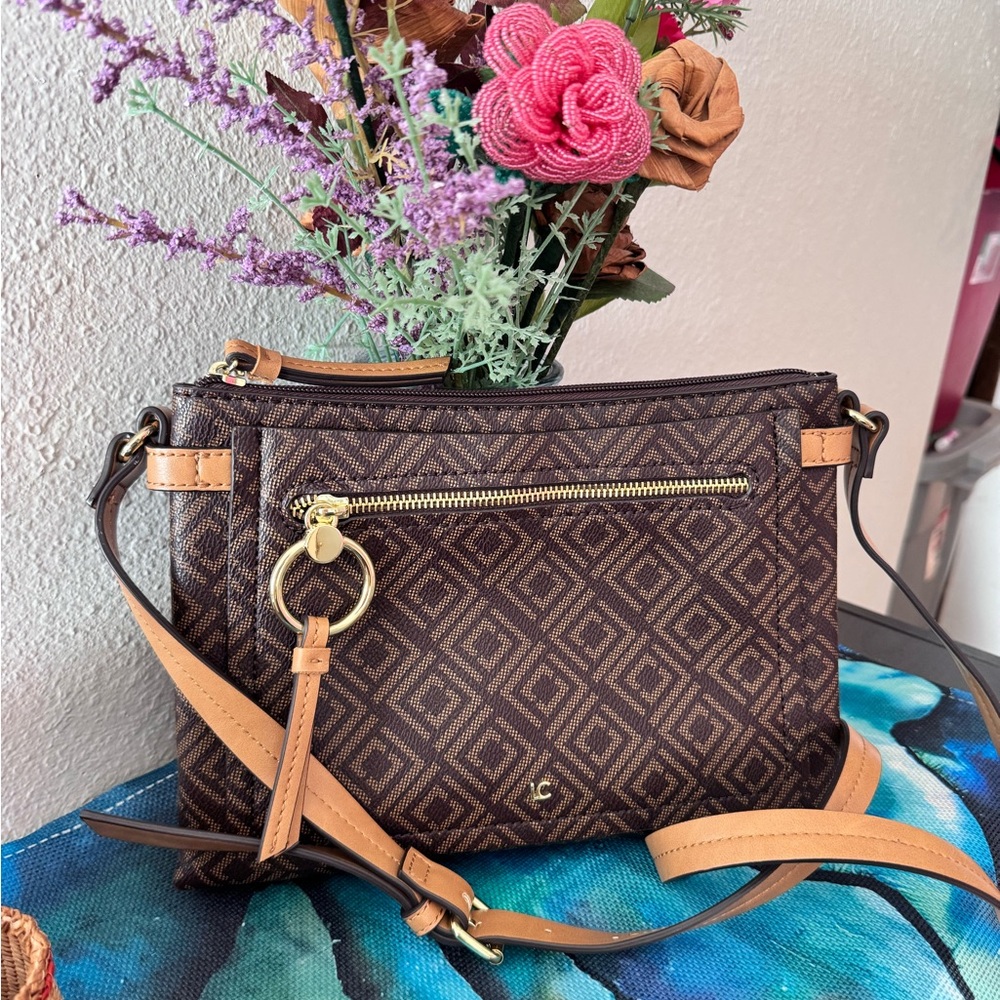 Liz Claiborne Geometric Brown Crossbody Bag
